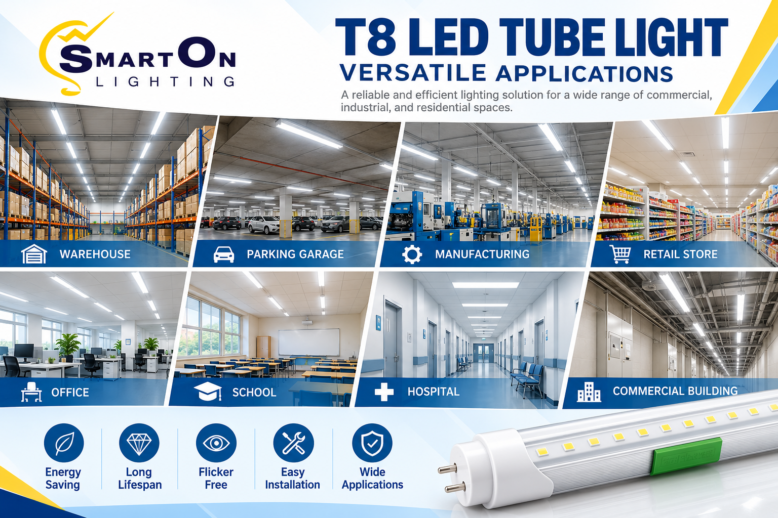 T8 LED Tube Light – Type A+B Hybrid, Aluminum + PC