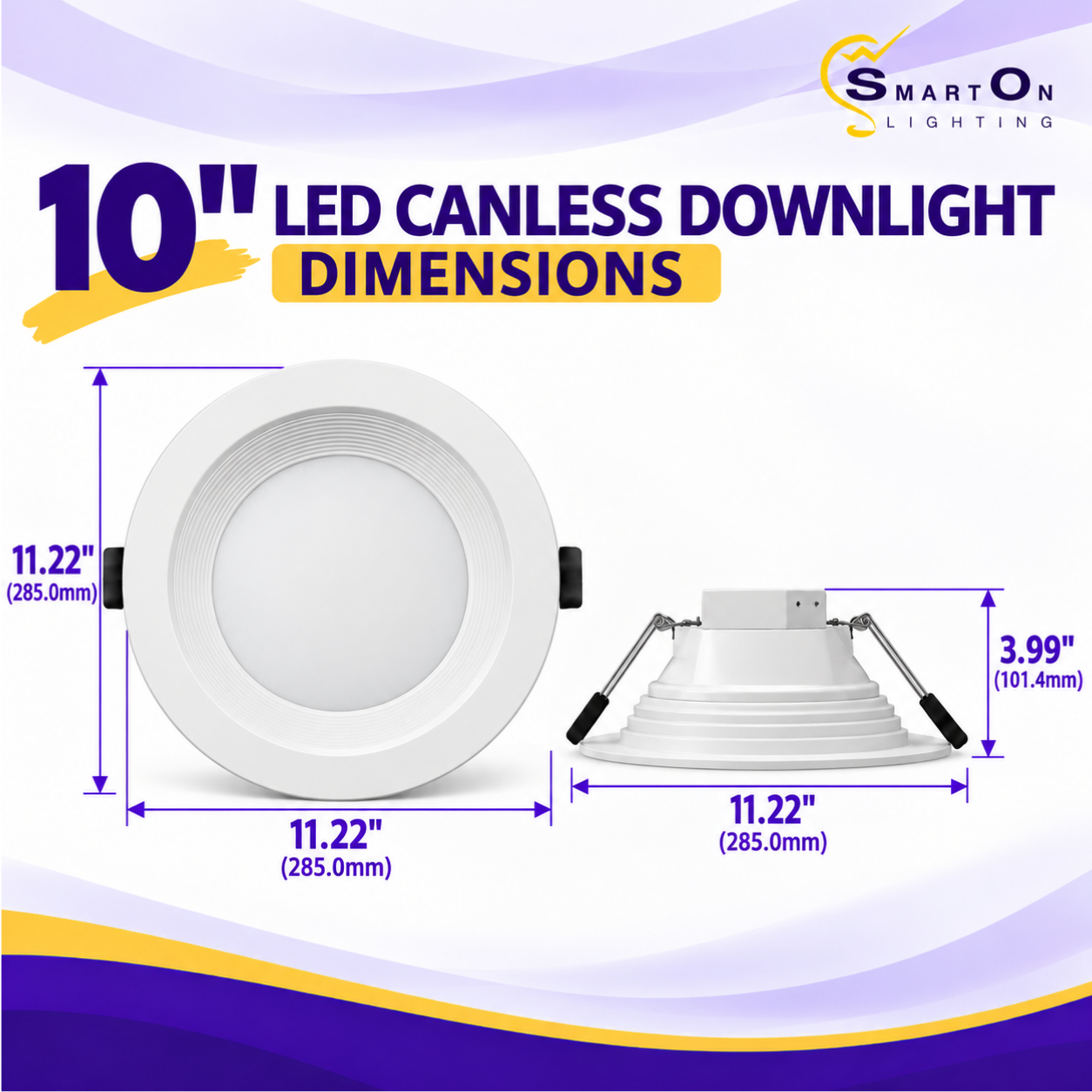10 Inch LED Commercial Downlight with Emergency Battery Backup, 22W/29W/37.5W Selectable, 5CCT 2700K–5000K, 90-Minute Emergency Lighting, 0-10V Dimmable, IC Rated, Wet Location Rated