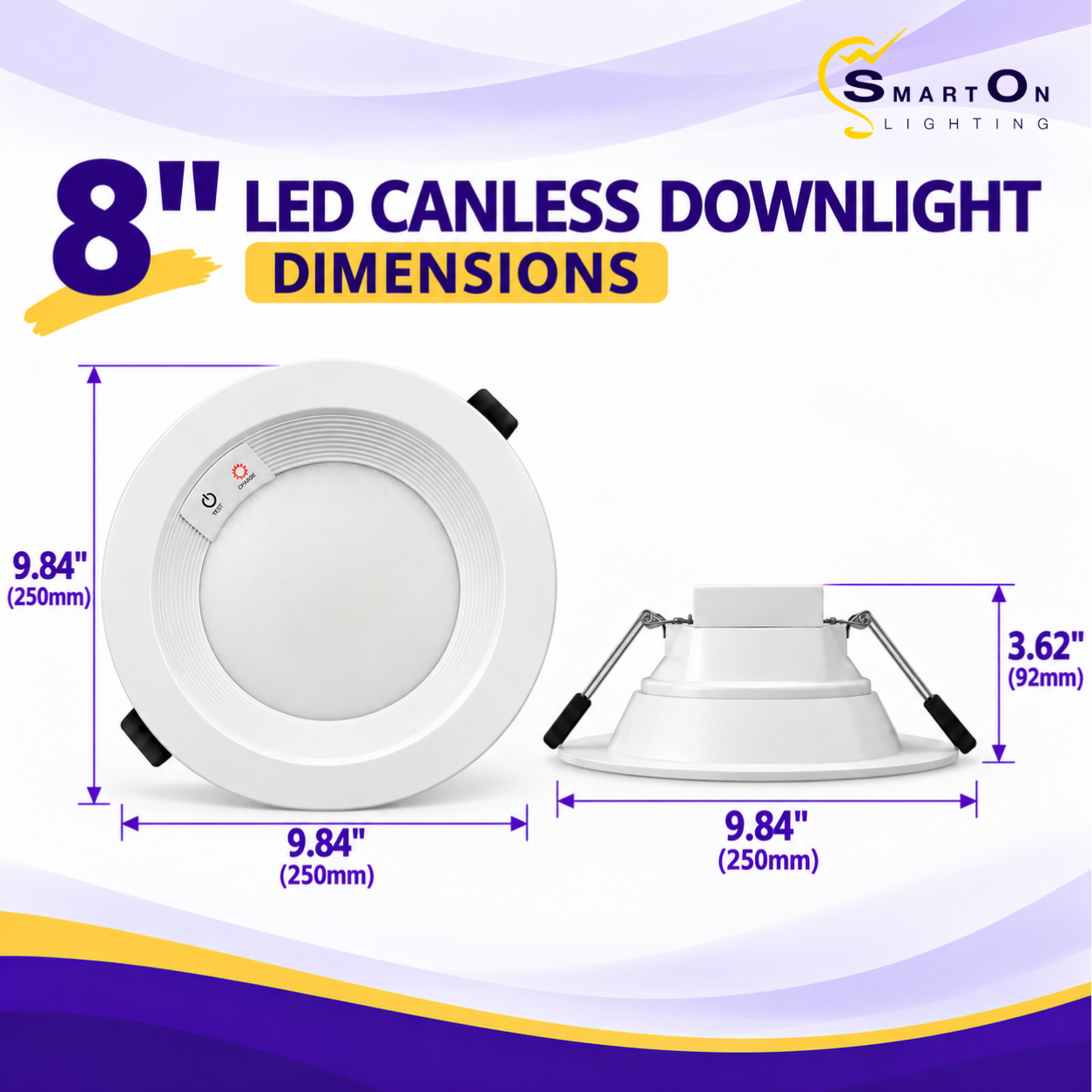 8 Inch LED Commercial Downlight with Emergency Battery Backup, 16W/21W/27W Selectable, 5CCT 2700K–5000K, 90-Minute Emergency Lighting, 0-10V Dimmable, IC Rated, Wet Location Rated