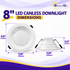 8 Inch LED Commercial Downlight with Emergency Battery Backup, 16W/21W/27W Selectable, 5CCT 2700K–5000K, 90-Minute Emergency Lighting, 0-10V Dimmable, IC Rated, Wet Location Rated