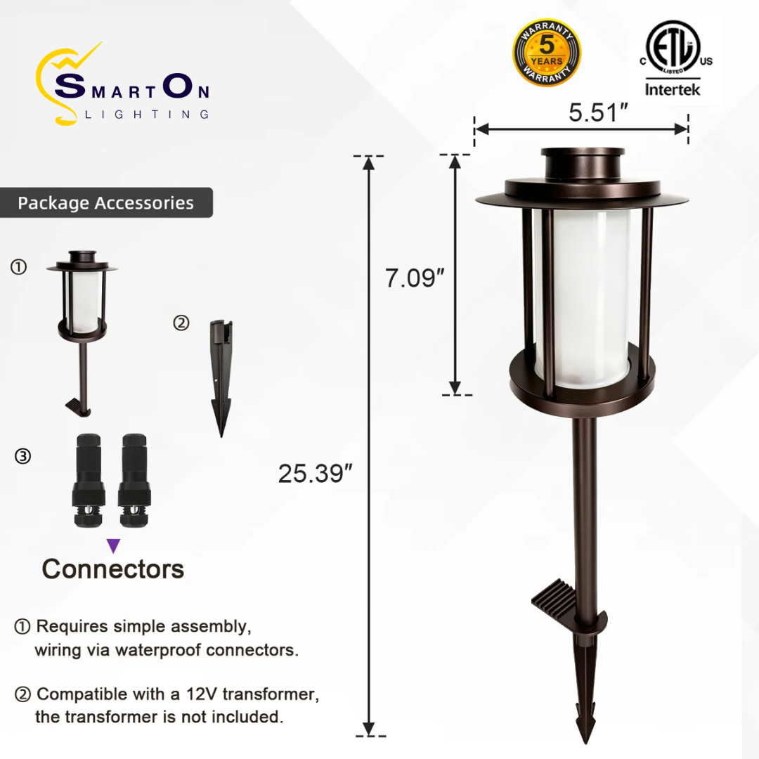 Oil-rubbed Brown Low Voltage Pathway Lights, 1800K-5000K Adjustable, 5W 250LM, LED Landscape Path Lighting for Wet Location, Wired Landscape Lights for Walkway Garden Yard