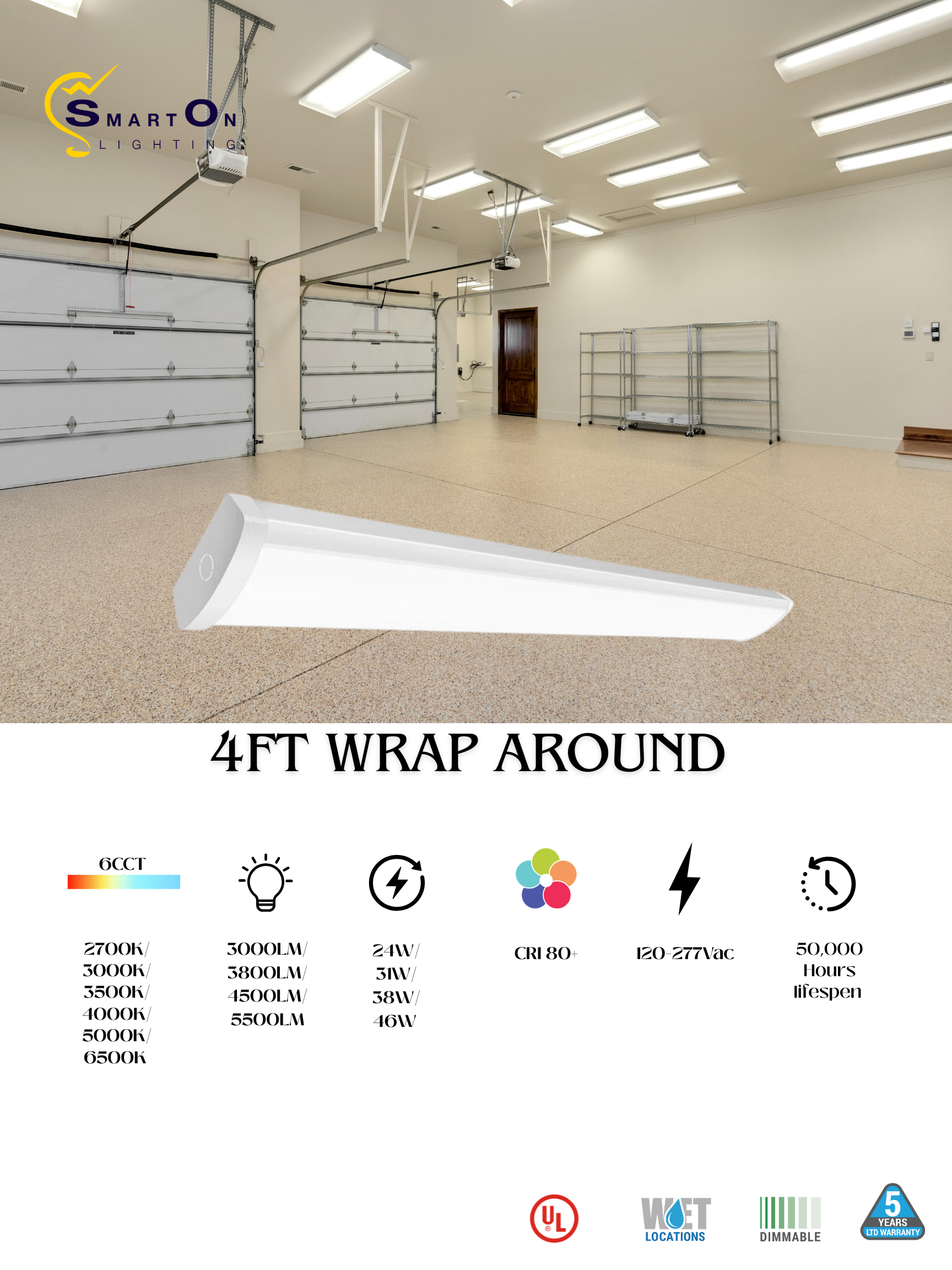 4FT LED Wraparound Light | 24W/31W/38W/46W | 3000/3800/4500/5500LM
