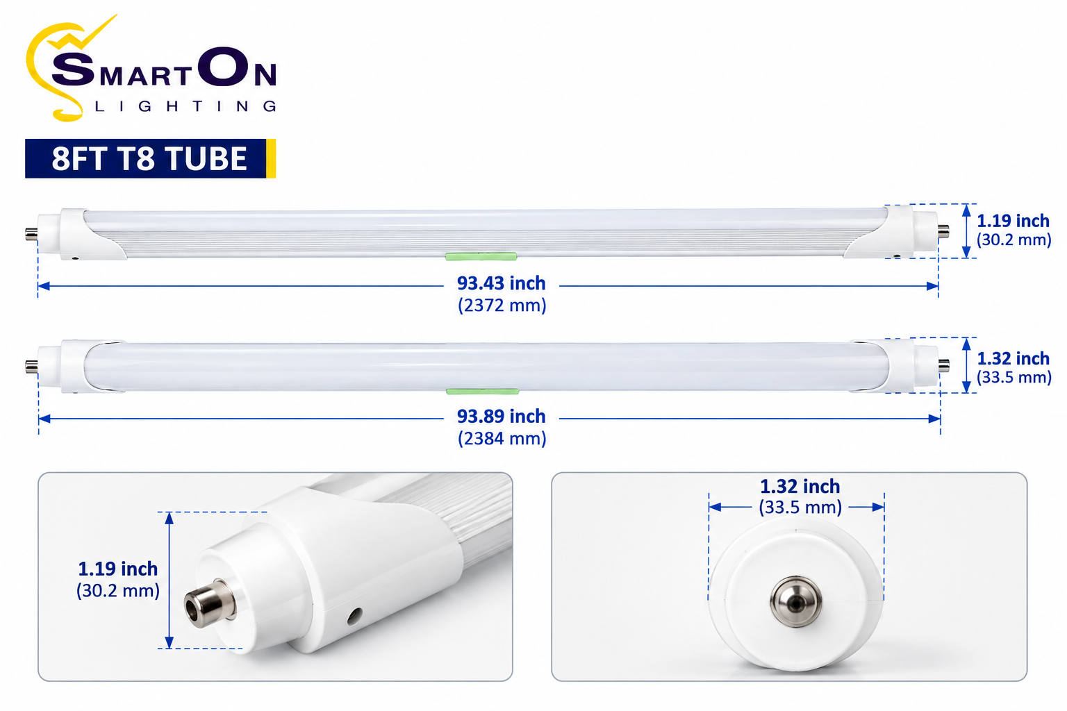 8FT T8 LED Tube Light – 6 Wattage & 6 CCT Selectable, FA8/R17D Base