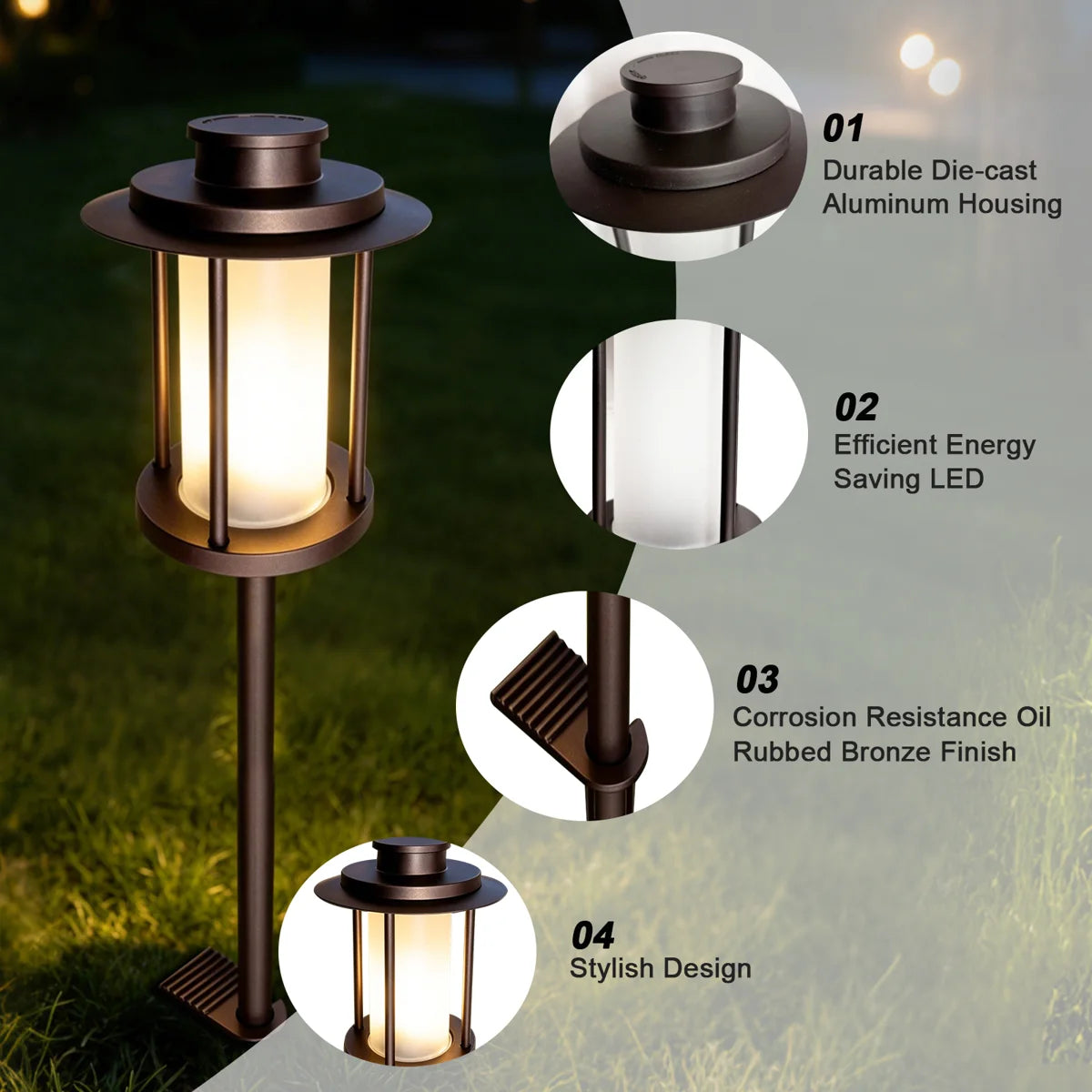 Oil-rubbed Brown Low Voltage Pathway Lights, 1800K-5000K Adjustable, 5W 250LM, LED Landscape Path Lighting for Wet Location, Wired Landscape Lights for Walkway Garden Yard
