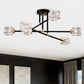 Modern Ceiling Lamp with Light Fixture (6*G9 Bulbs Included),Modern Semi Flush Mount Light Fixture Crystal Chandelier for Dining Room, Bedroom, Living Room--Matte Black +Matte Gold