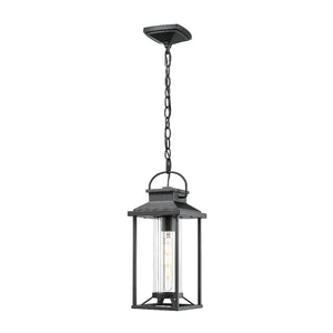 Outdoor Pendant Lights for Porch, Black Exterior Chandelier for Gazebo, Modern Outside Hanging Lanterns Outdoor Ceiling Light Fixture with Ribbed Glass for House Patio, Anti-Rust Waterproof(1 pk)