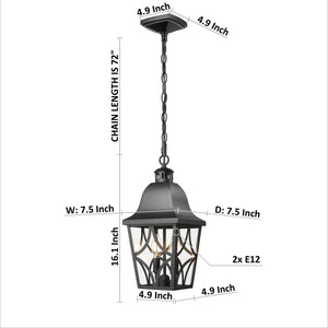 Outdoor Pendant Light Fixture, Modern Black Exterior Hanging Lantern Anti-Rust Metal Hanging Lights with Clear Glass Shade and Adjustable Chain for Porch Foyer Doorway Front Door (1 pack)