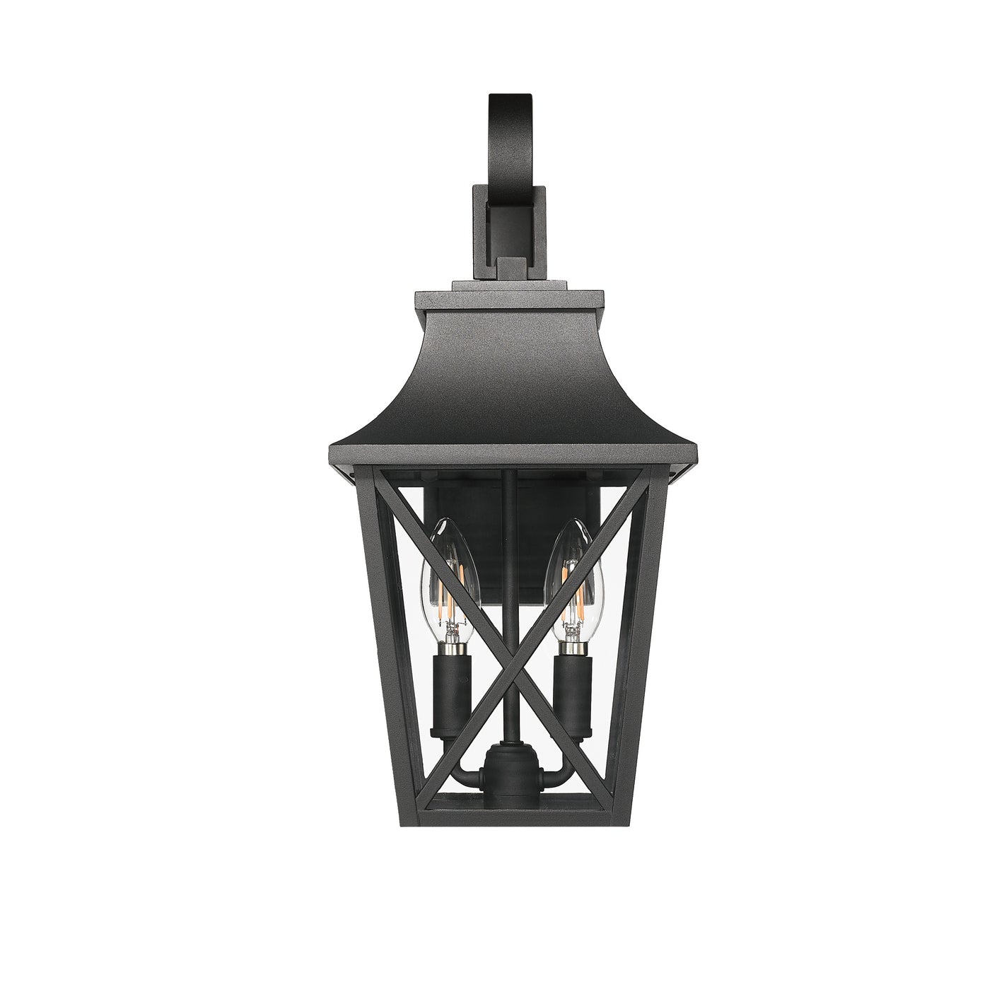 Black Outdoor Wall Lantern 2-Light,Large Outside Modern Wall Sconce Light Fixture,Industrial Porch Light Wall Mount with Glass,Waterproof Farmhouse Exterior Lamp Lighting (1 Pack)