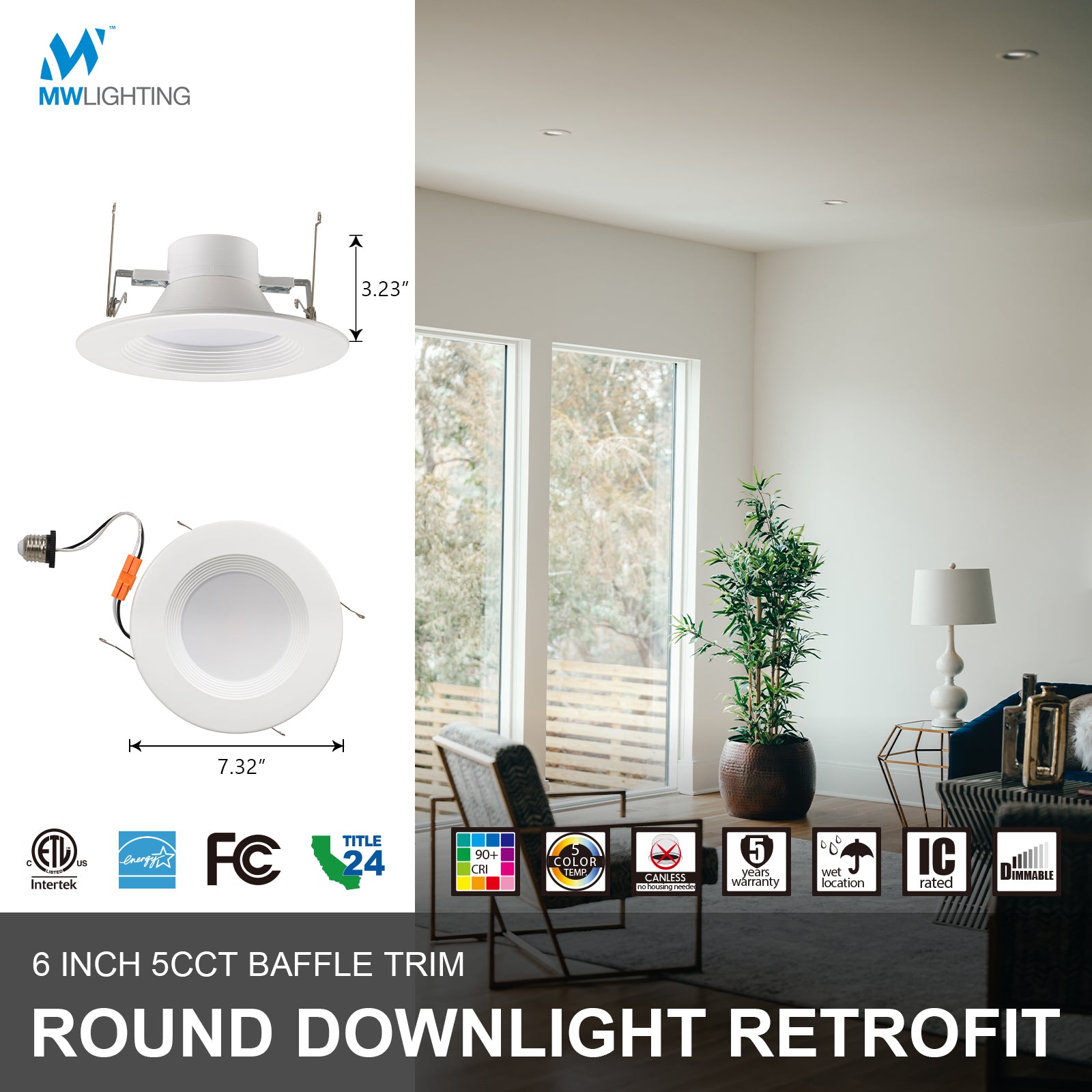 Recessed Led Retrofit Downlight 5 6 Inch 14W Baffle Trim 1100 Lume