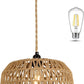 Farmhouse LED Rattan Pendant Lights, Boho Chandelier Light Fixture, Rustic Wicker Hand Woven Rope Cage Basket Pendant Hanging for Dining Room Living Room Kitchen Bedroom Nursery Foyer Hallway Entryway