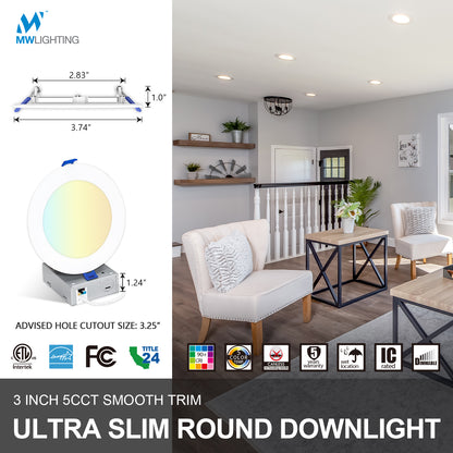 3 Inch Round Flat Trim Canless Ultra Slim Downlight