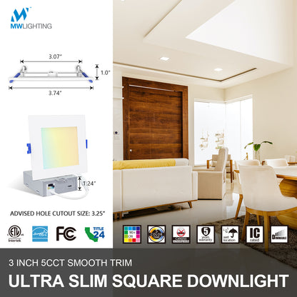 3 Inch Square Flat Trim Canless Ultra Slim Downlight