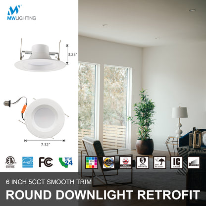 5/6 Inch Retrofit LED Downlight - Smooth Trim