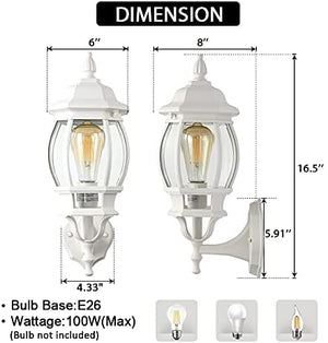 Run Bison outdoor waterproof Wall Lantern with 1 medium/E26 base light socket, White Finish, Clear Bevelled Glass (Bulb NOT included)