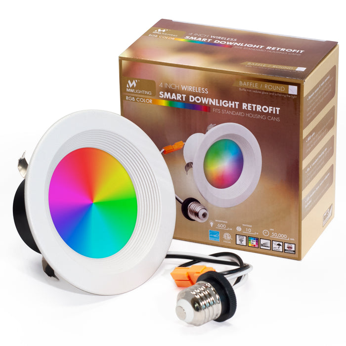 MW Lighting 4 Inch LED Smart RGB WIFI Recessed Retrofit Downlight with Baffle Trim