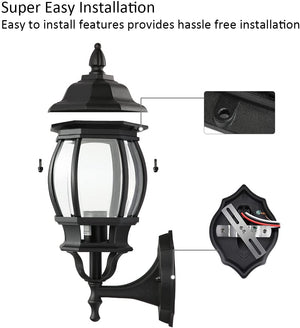 Run Bison Wall Lantern with 1 medium/E26 base light socket, Black Finish, Clear Bevelled Glass (Bulb NOT included)