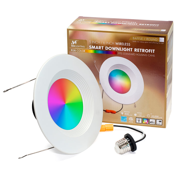 MW Lighting 5/6 Inch LED Smart RGB WIFI Retrofit Recessed Downlight with Baffle Trim