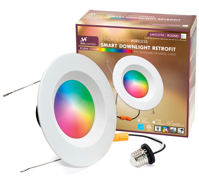 MW Lighting 5 Inch/6 Inch Smart RGB LED WIFI Downlight Recessed Retrofit Kits with Smooth Trim