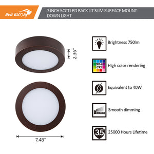 Run Bison 7 Inch 5CCT Color Selectable Surface Mount Panel Light Fixture, Bronze Finish