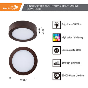 Run Bison 9 Inch 5CCT Color Selectable Surface Mount Panel Light Fixture, Bronze Finish