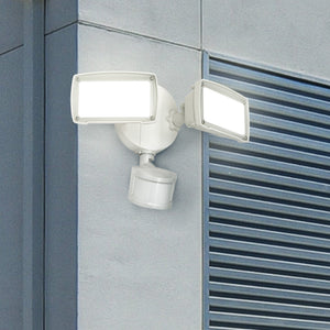 Double Head Square LED Security Light with Motion Sensor, White Finish