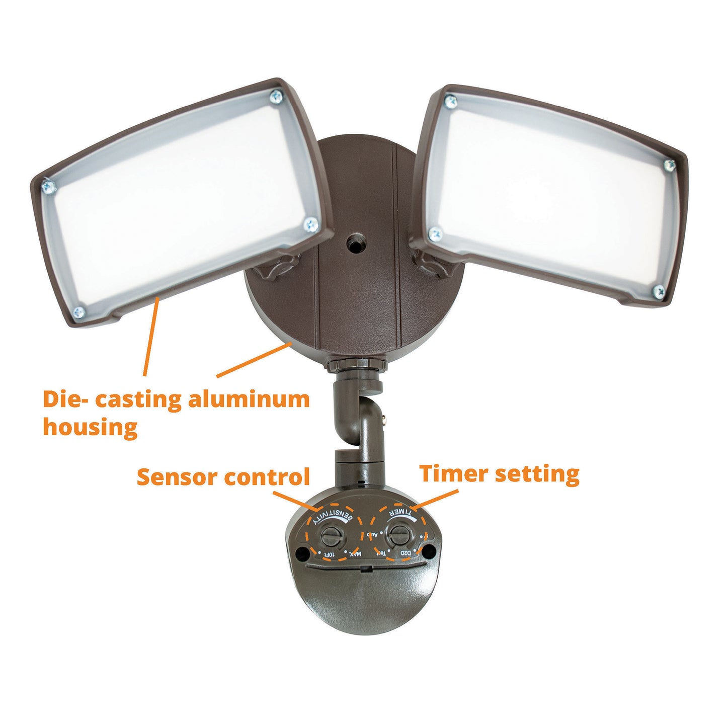 Twin Square Head LED Security Light with Motion Sensor Bronze Finish