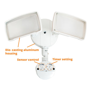 Double Head Square LED Security Light with Motion Sensor, White Finish