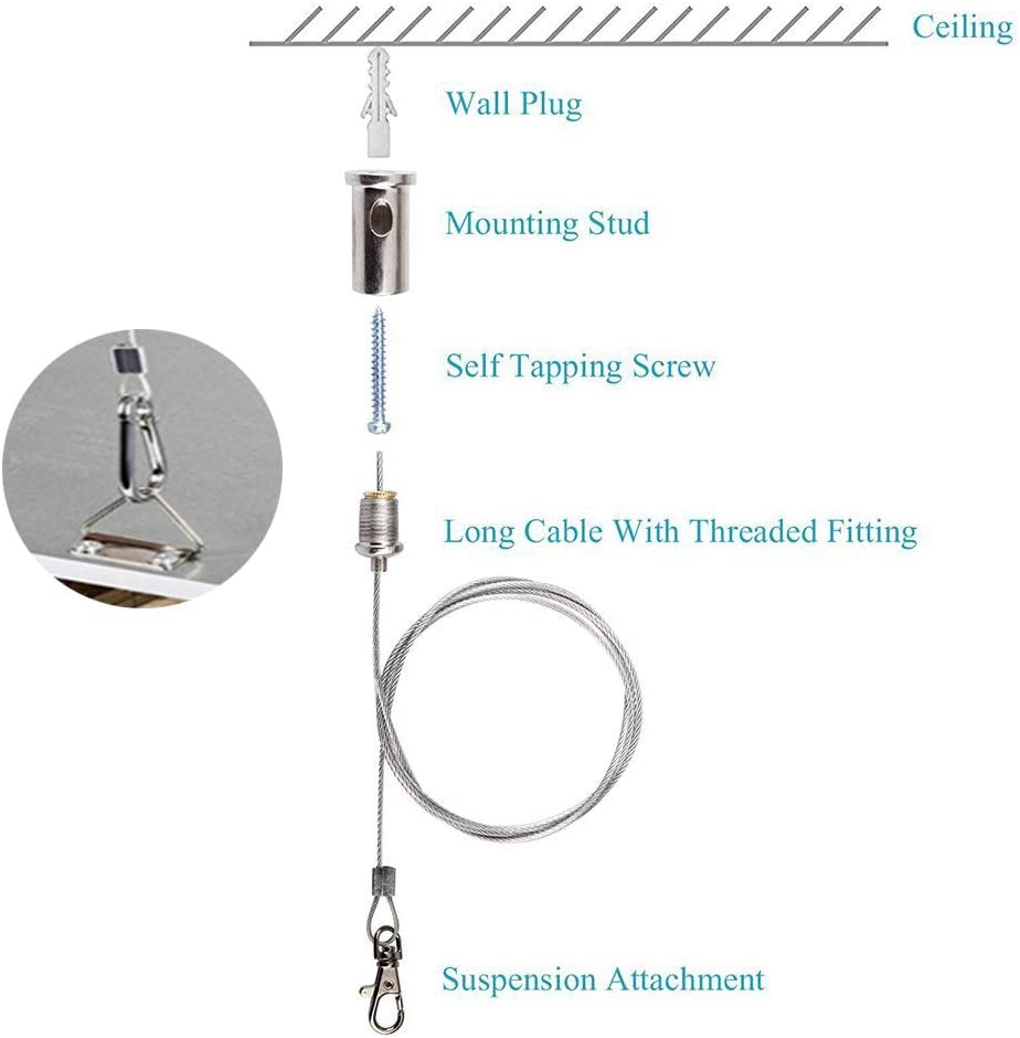 Ceiling Cable Set 5 ft. Ceiling Suspension Cable Hanging Kit for 2x2, 1x4, and 2x4 LED P