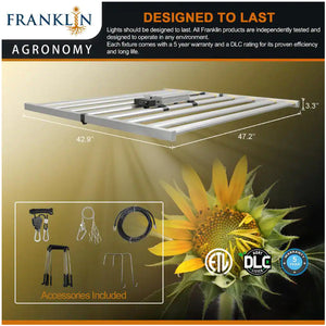 Franklin LED 720W Full Spectrum High-Output Commercial Grow Light Fixture, Max coverage area 4x4ft, 120-277V input, 4 steps dimmable, linkable, suspension cable set included