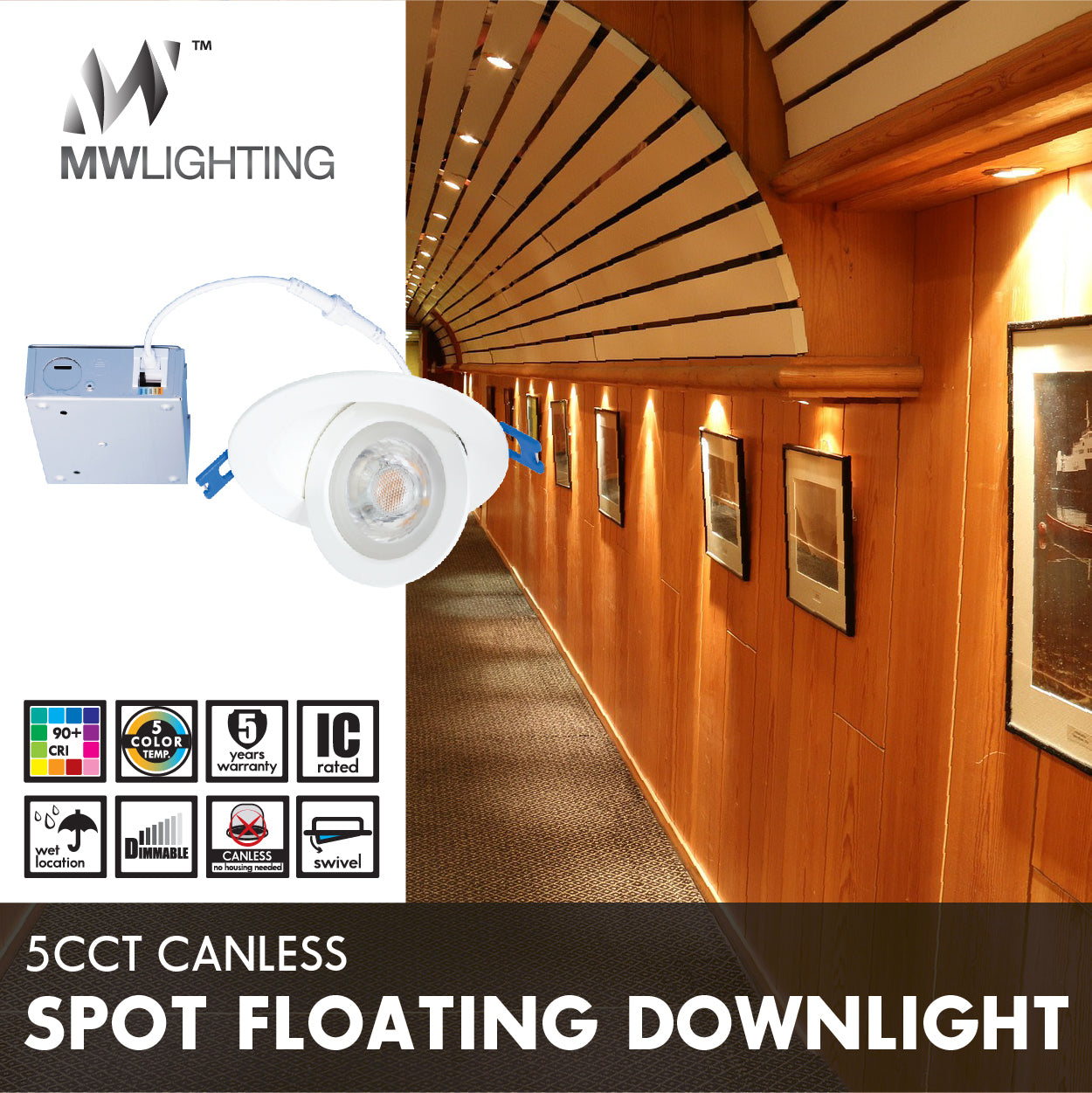 4 Inch Gimbal Spot Float Canless Ultra Slim Downlight