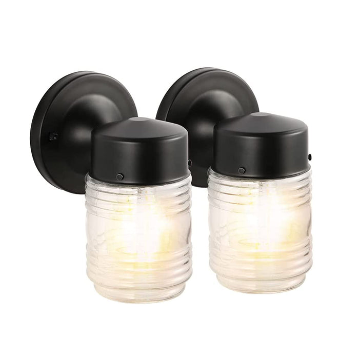 Run Bison pack of 2 - Waterproof outdoor Wall light, E26 base socket, Matte Black, Clear Glass (Bulb NOT included)