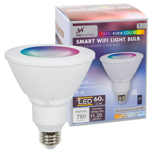 MW Lighting PAR30 LED RGBW Smart WIFI Bulb, E26 Screw Base